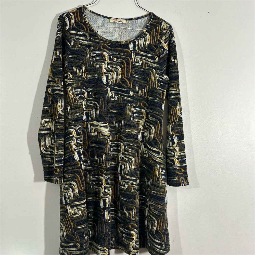 Aryeh‎ Women's Knee Length Dress S Multicolor Abstract Long Sleeve